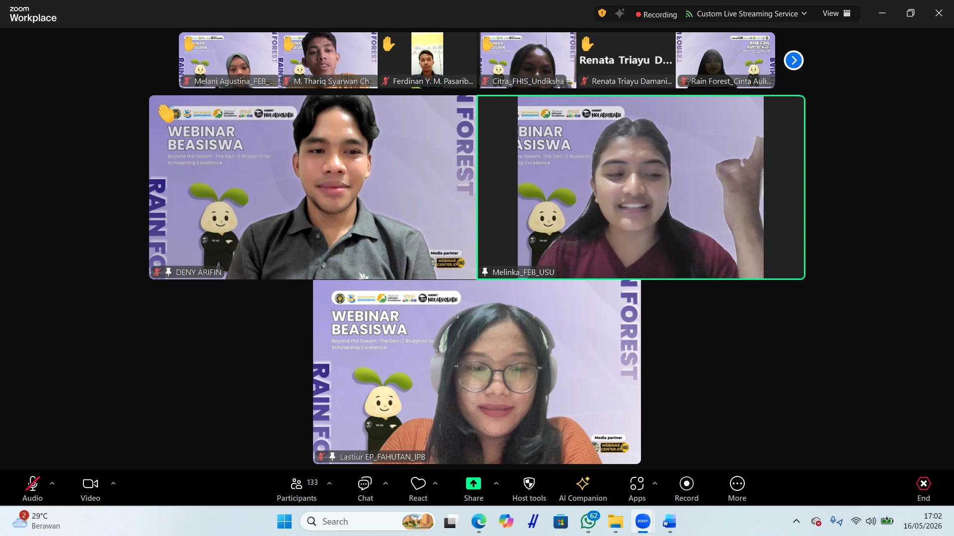 UKM Rain Forest Fahutan USU Sukses Selenggarakan Webinar Beasiswa Nasional 2026